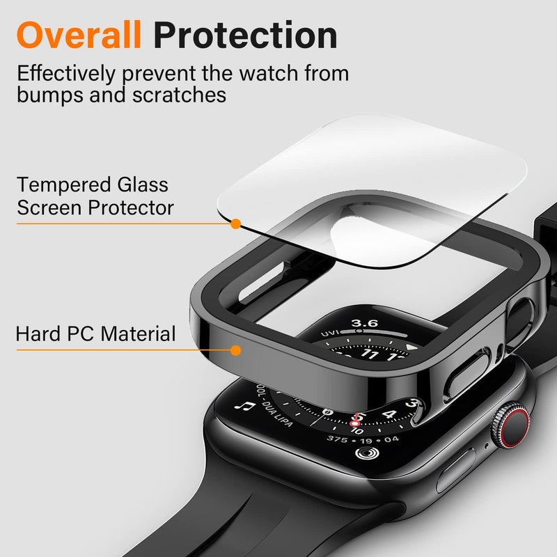 Amizee 2 Pack Compatible with Apple Watch Case 44mm Series 6/5/4/SE with Built-in Screen Protector, Hard PC Case Straight Edge Ultra Thin Anti-Scratch Protective Cover for iWatch 44mm (Black) - Image 2